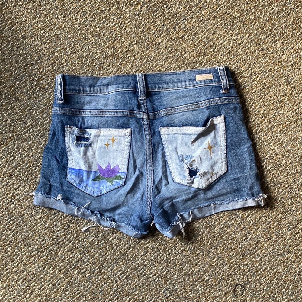 Hand Painted Reworked Denim Shorts
